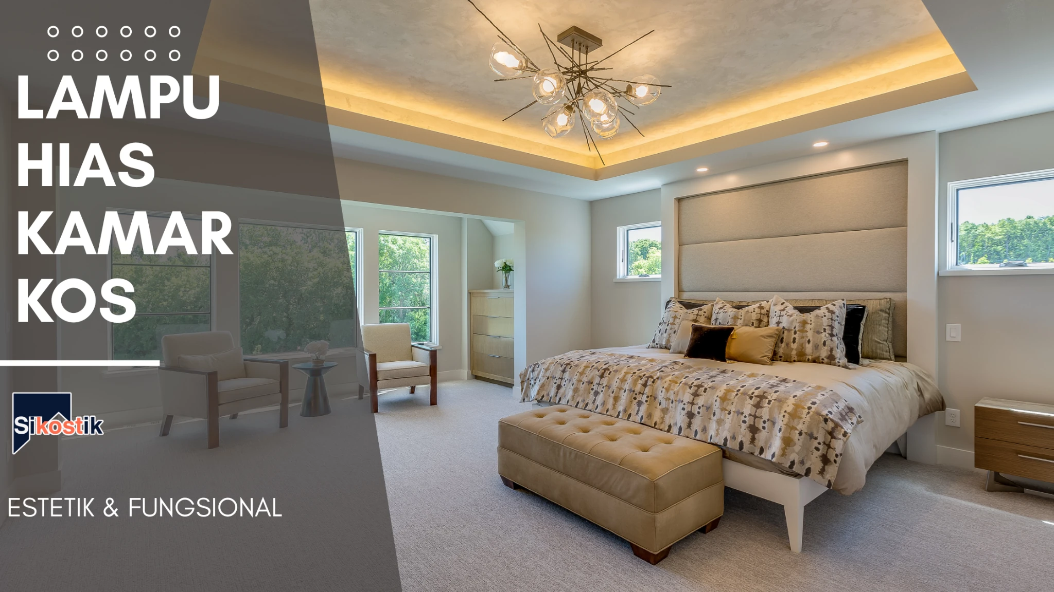 Desain kamar kos cozy dengan lampu hias estetik dan lampu meja dari Sikostik